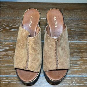 Aldo Brown Suede Open-Toe Slide Mules